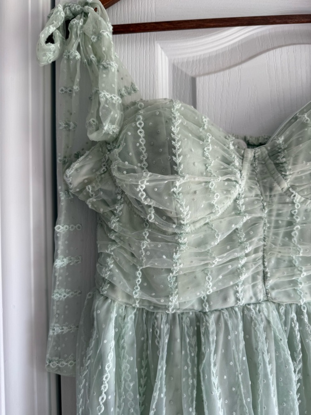 Blu Pepper Mint Green Tie-Shoulder Dotted Mesh Maxi Dress - Picture 2 of 16